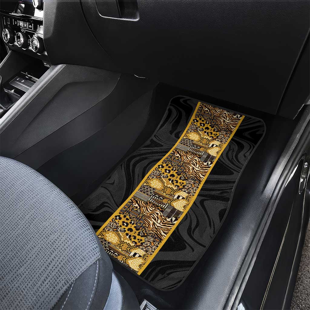 African Tribal Heritage Car Mats Black Gold Pattern