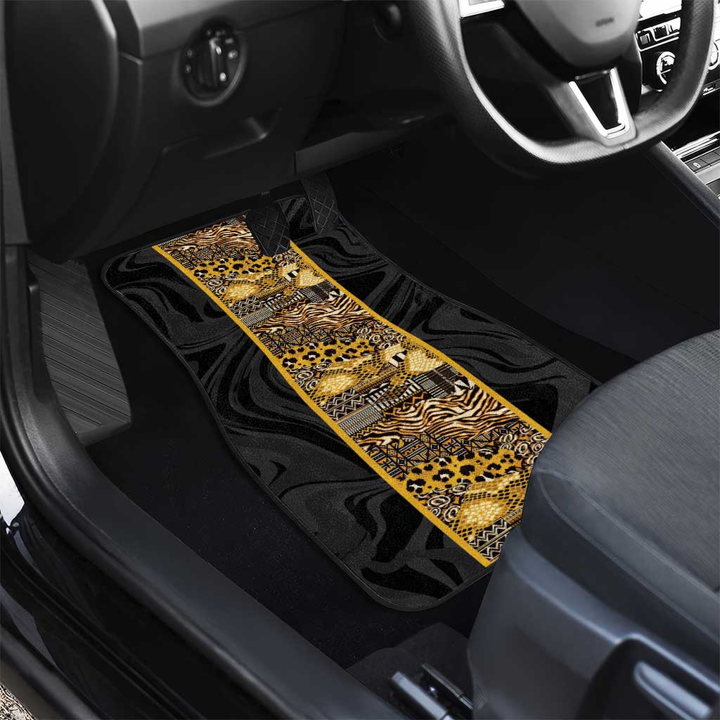African Tribal Heritage Car Mats Black Gold Pattern