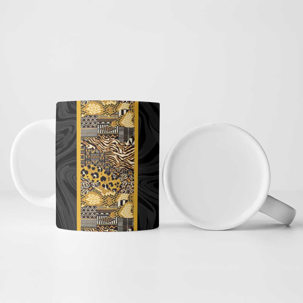 African Tribal Heritage Ceramic Mug Black Gold Pattern