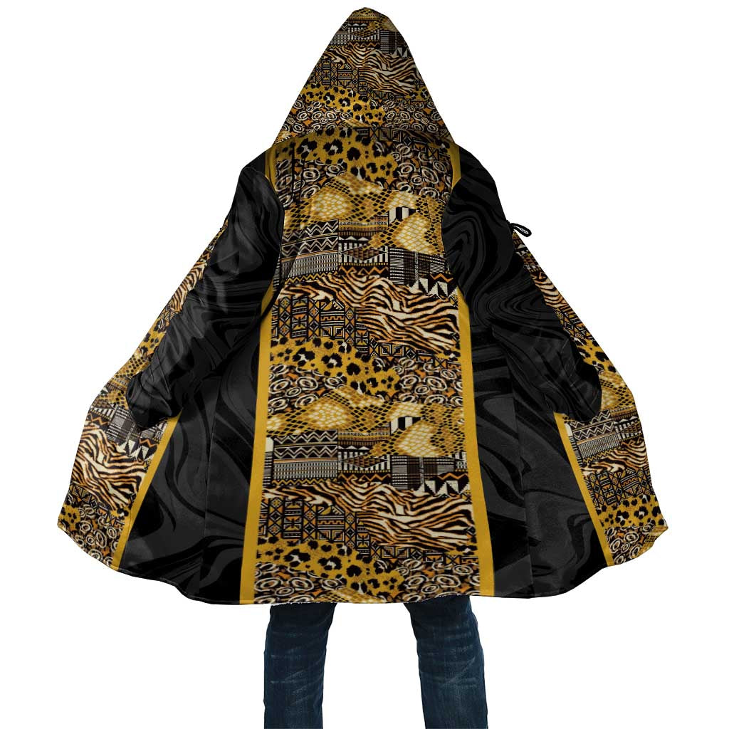African Tribal Heritage Cloak Black Gold Pattern