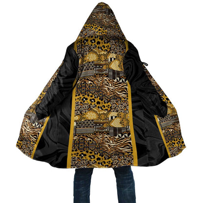 African Tribal Heritage Cloak Black Gold Pattern
