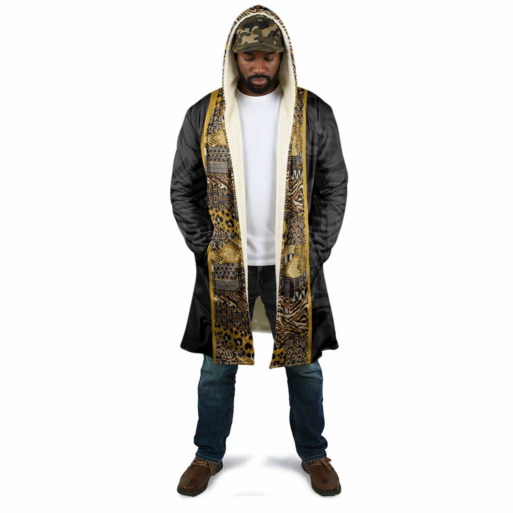 African Tribal Heritage Cloak Black Gold Pattern