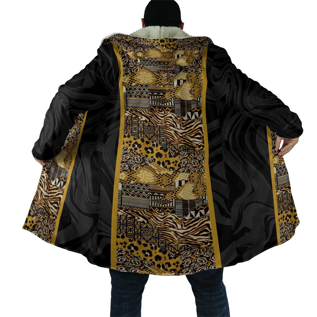 African Tribal Heritage Cloak Black Gold Pattern
