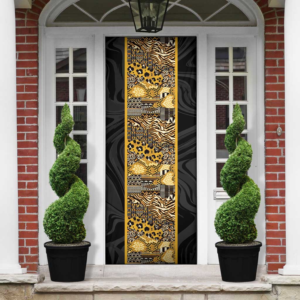 African Tribal Heritage Door Cover Black Gold Pattern