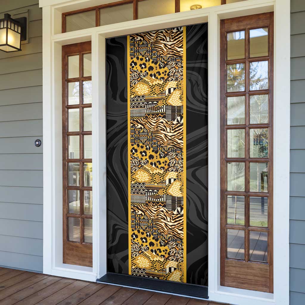 African Tribal Heritage Door Cover Black Gold Pattern