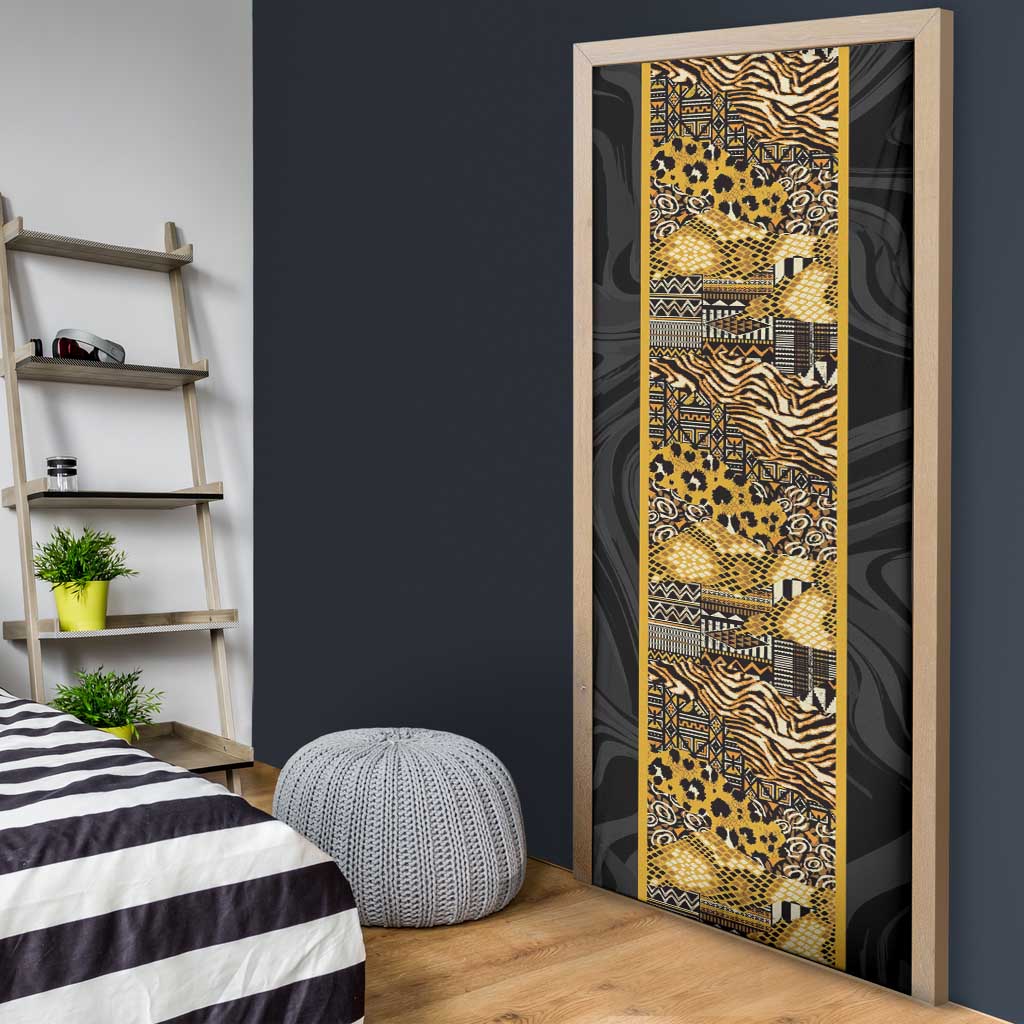 African Tribal Heritage Door Cover Black Gold Pattern