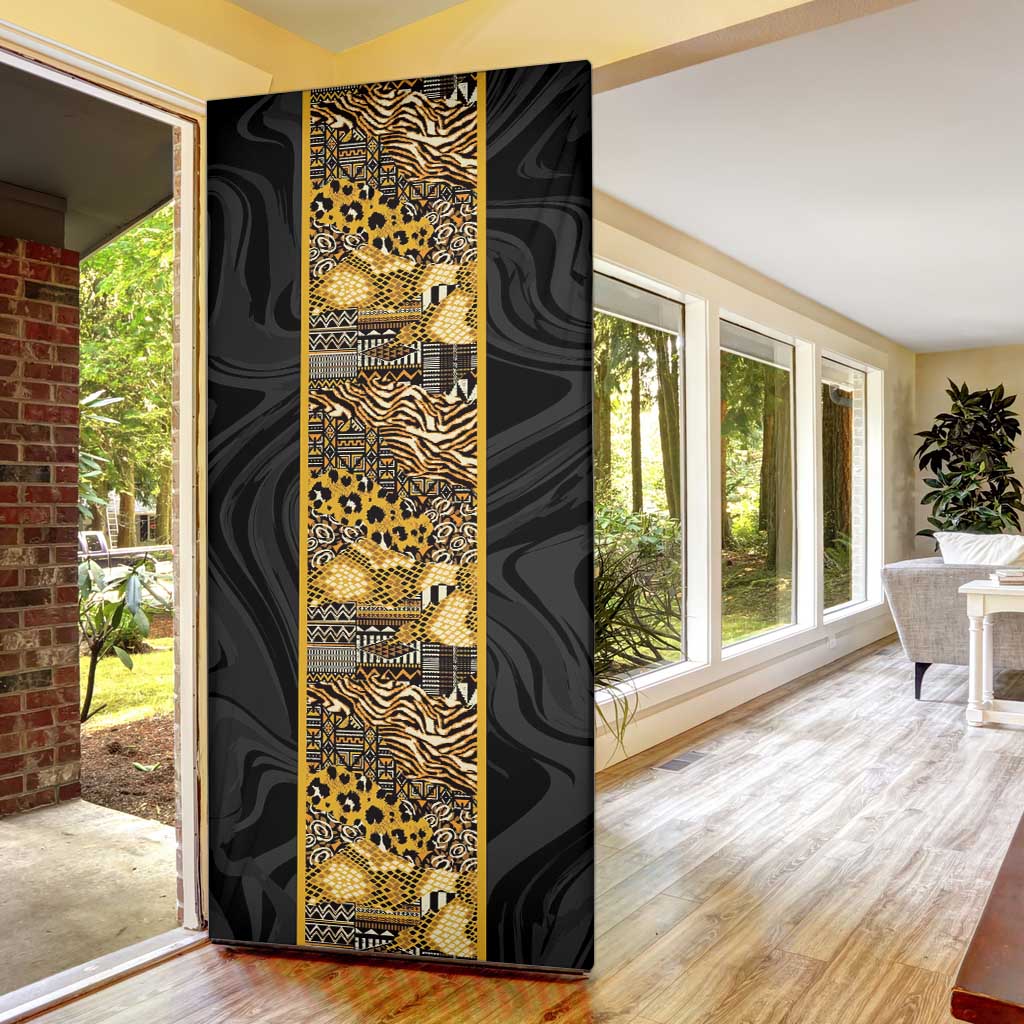 African Tribal Heritage Door Cover Black Gold Pattern