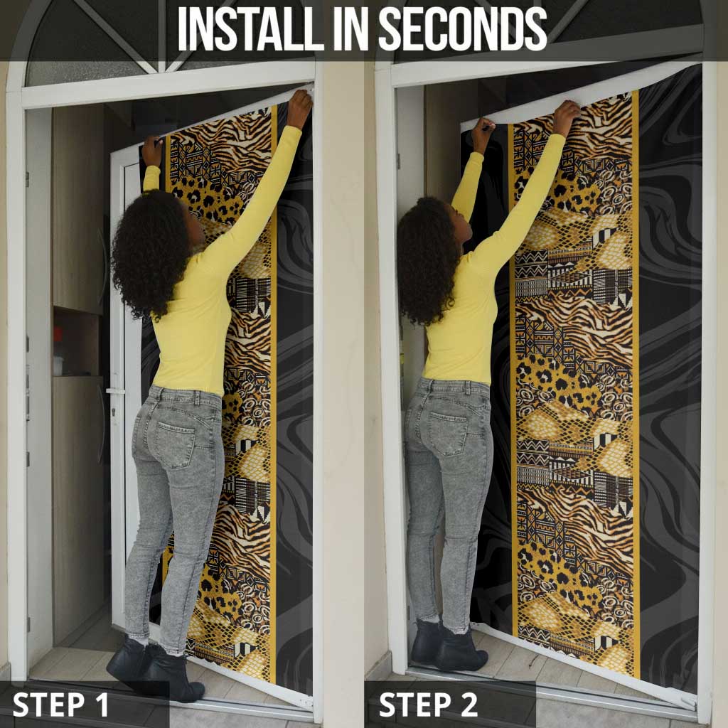 African Tribal Heritage Door Cover Black Gold Pattern