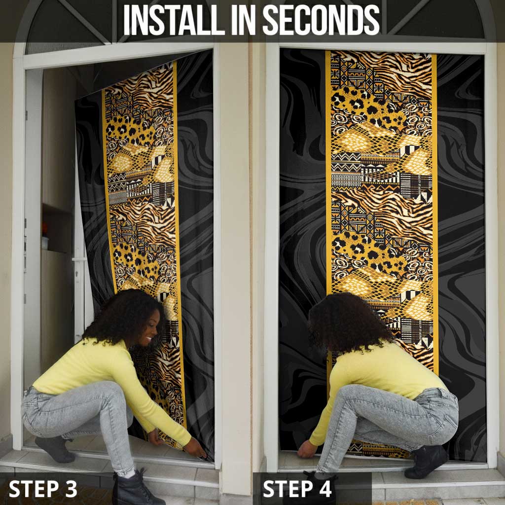 African Tribal Heritage Door Cover Black Gold Pattern