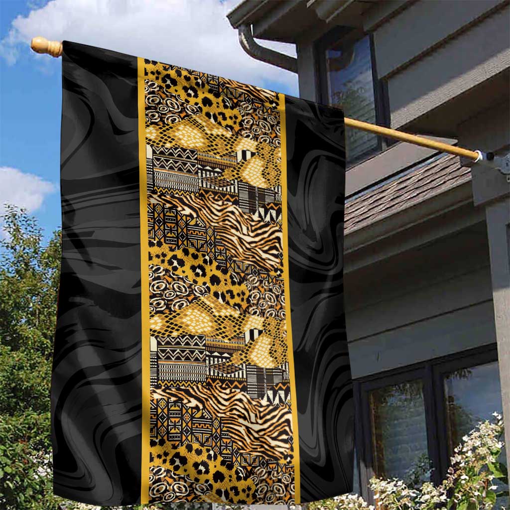 African Tribal Heritage Garden Flag Black Gold Pattern