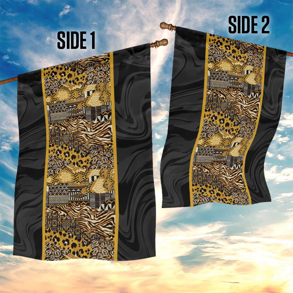 African Tribal Heritage Garden Flag Black Gold Pattern