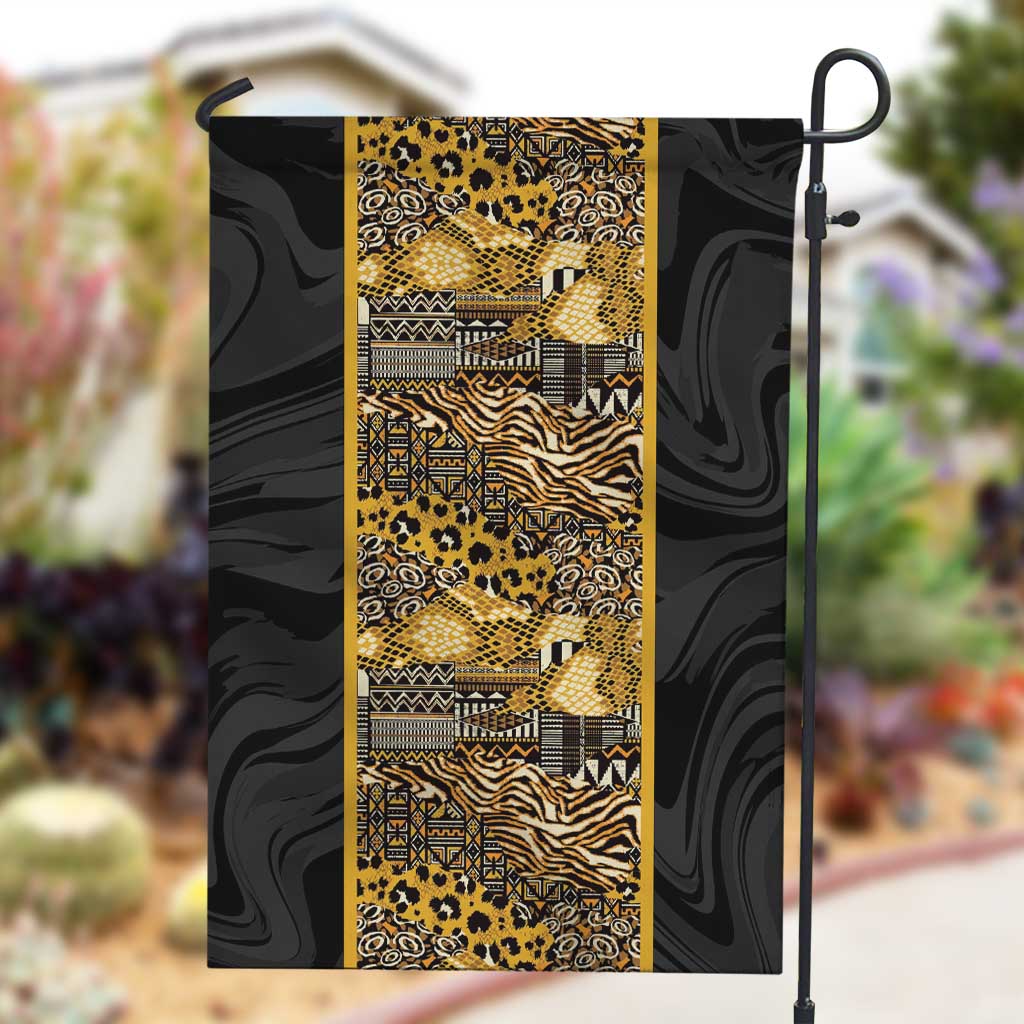 African Tribal Heritage Garden Flag Black Gold Pattern