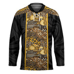 African Tribal Heritage Hockey Jersey Black Gold Pattern