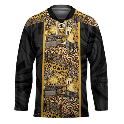 African Tribal Heritage Hockey Jersey Black Gold Pattern