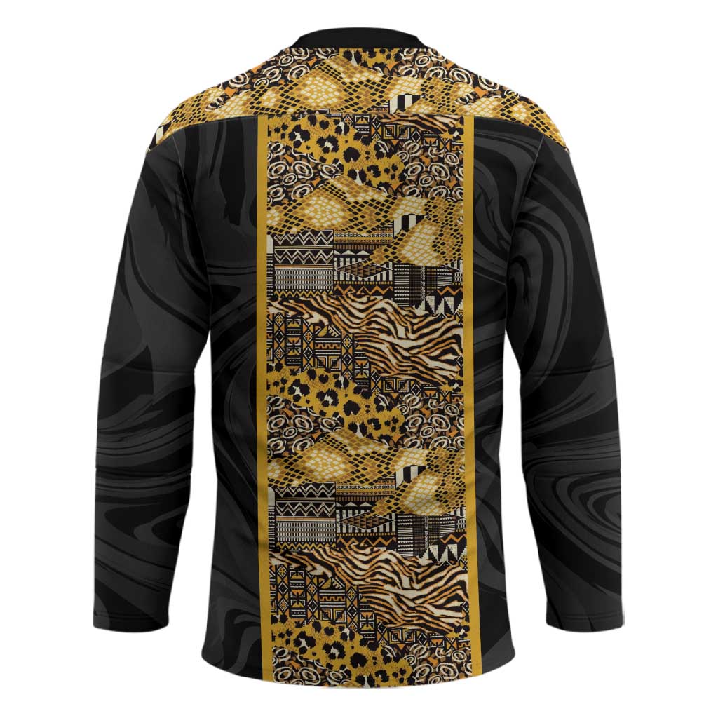African Tribal Heritage Hockey Jersey Black Gold Pattern