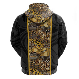 African Tribal Heritage Hoodie Black Gold Pattern