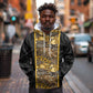 African Tribal Heritage Hoodie Black Gold Pattern