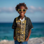 African Tribal Heritage Kid Hawaiian Shirt Black Gold Pattern