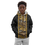African Tribal Heritage Kid Hoodie Black Gold Pattern