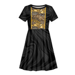African Tribal Heritage Kid Short Sleeve Dress Black Gold Pattern