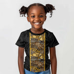 African Tribal Heritage Kid T shirt Black Gold Pattern
