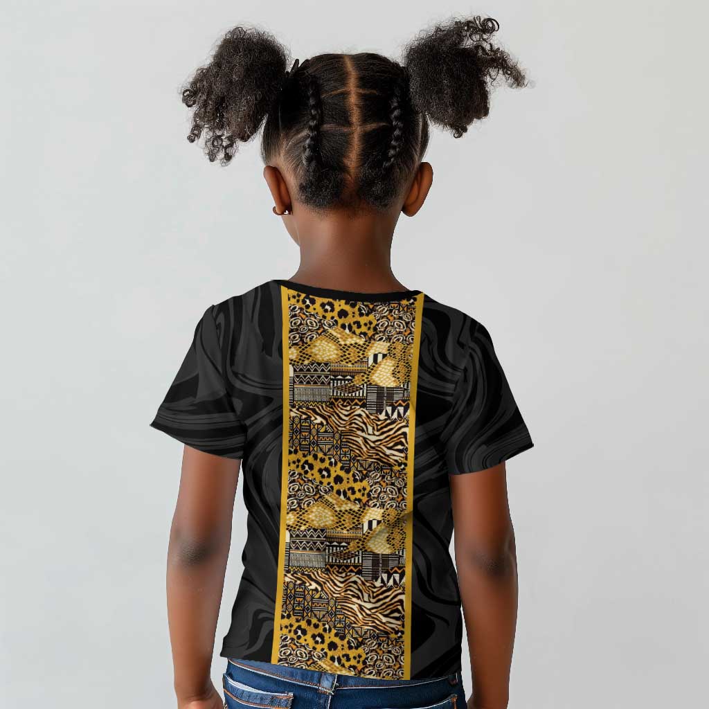 African Tribal Heritage Kid T shirt Black Gold Pattern