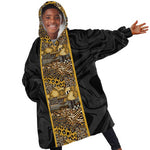 African Tribal Heritage Kid Wearable Blanket Hoodie Black Gold Pattern