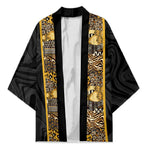 African Tribal Heritage Kimono Black Gold Pattern