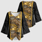 African Tribal Heritage Kimono Sleeve Blouse Black Gold Pattern