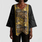 African Tribal Heritage Kimono Sleeve Blouse Black Gold Pattern