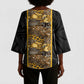 African Tribal Heritage Kimono Sleeve Blouse Black Gold Pattern
