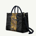 African Tribal Heritage Leather Bag Black Gold Pattern