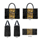 African Tribal Heritage Leather Bag Black Gold Pattern
