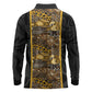 African Tribal Heritage Long Sleeve Polo Shirt Black Gold Pattern