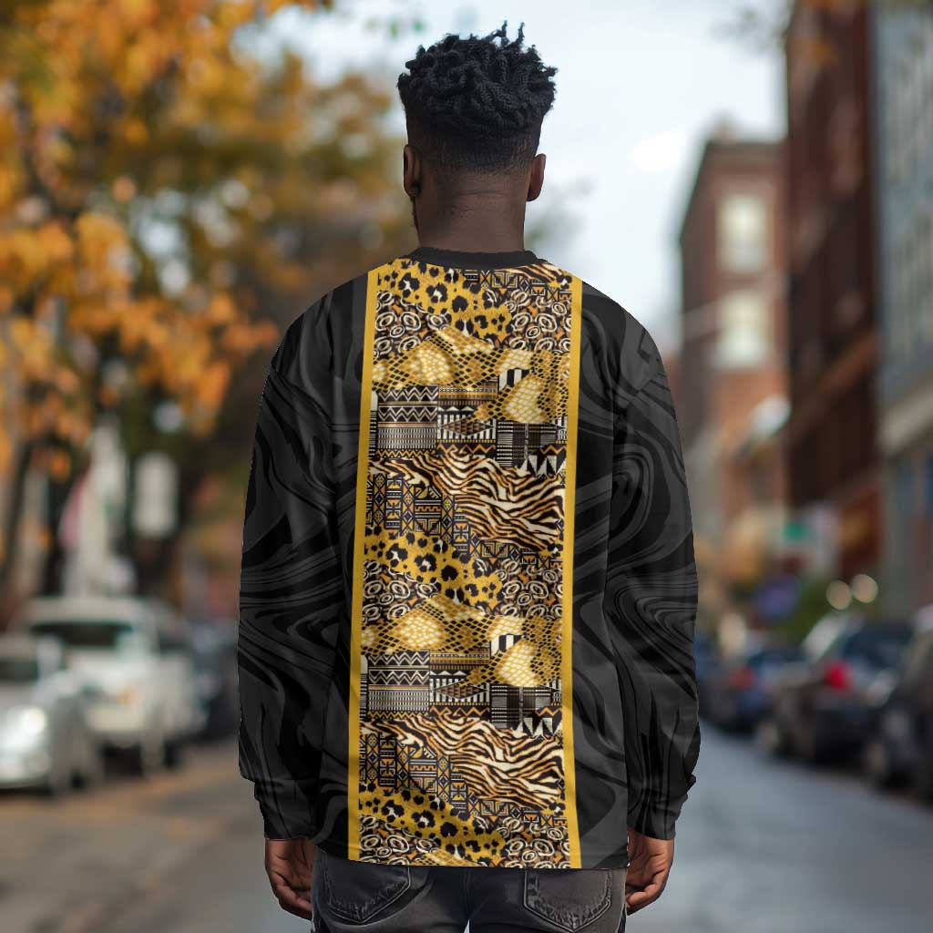 African Tribal Heritage Long Sleeve Shirt Black Gold Pattern