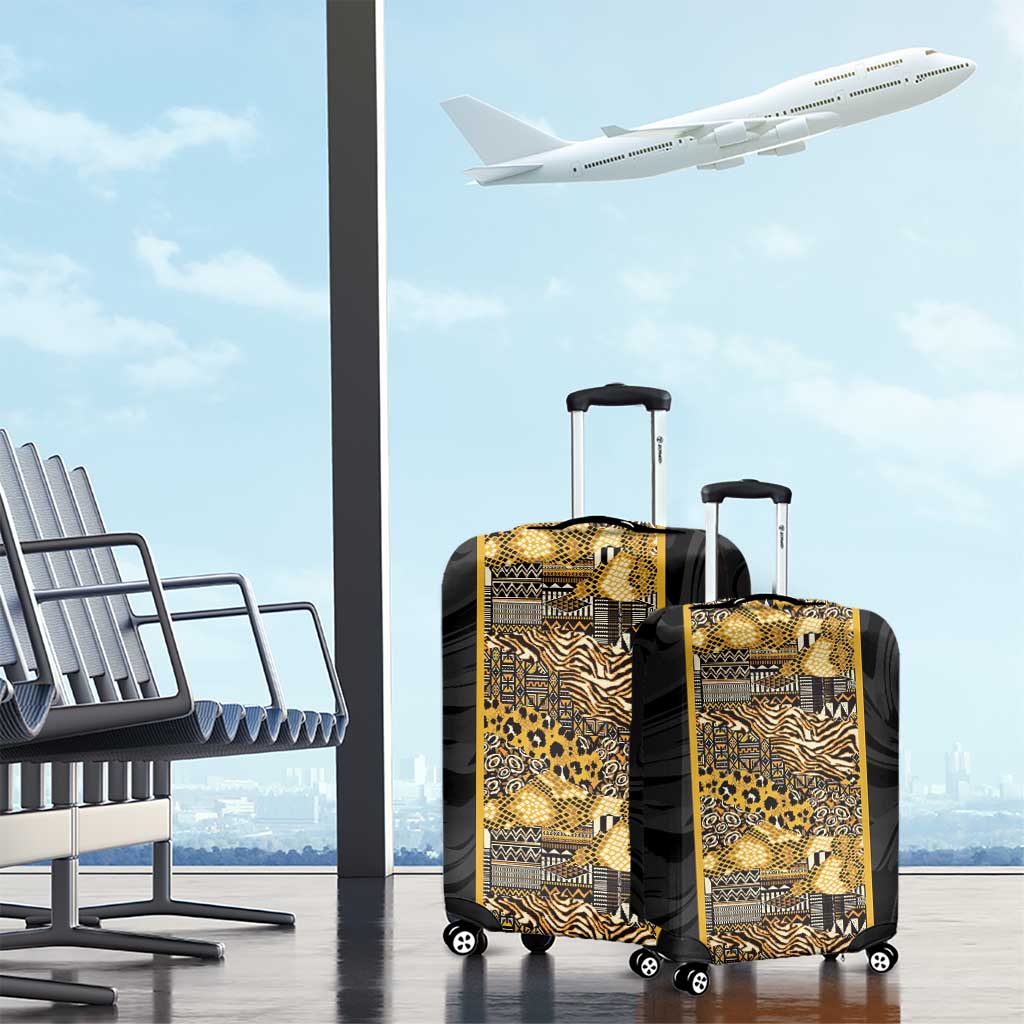 African Tribal Heritage Luggage Cover Black Gold Pattern