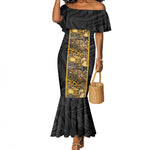 African Tribal Heritage Mermaid Dress Black Gold Pattern