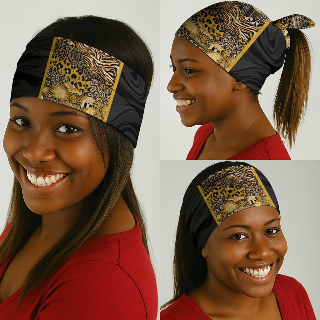 African Tribal Heritage Neck Gaiter Black Gold Pattern