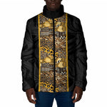 African Tribal Heritage Padded Jacket Black Gold Pattern