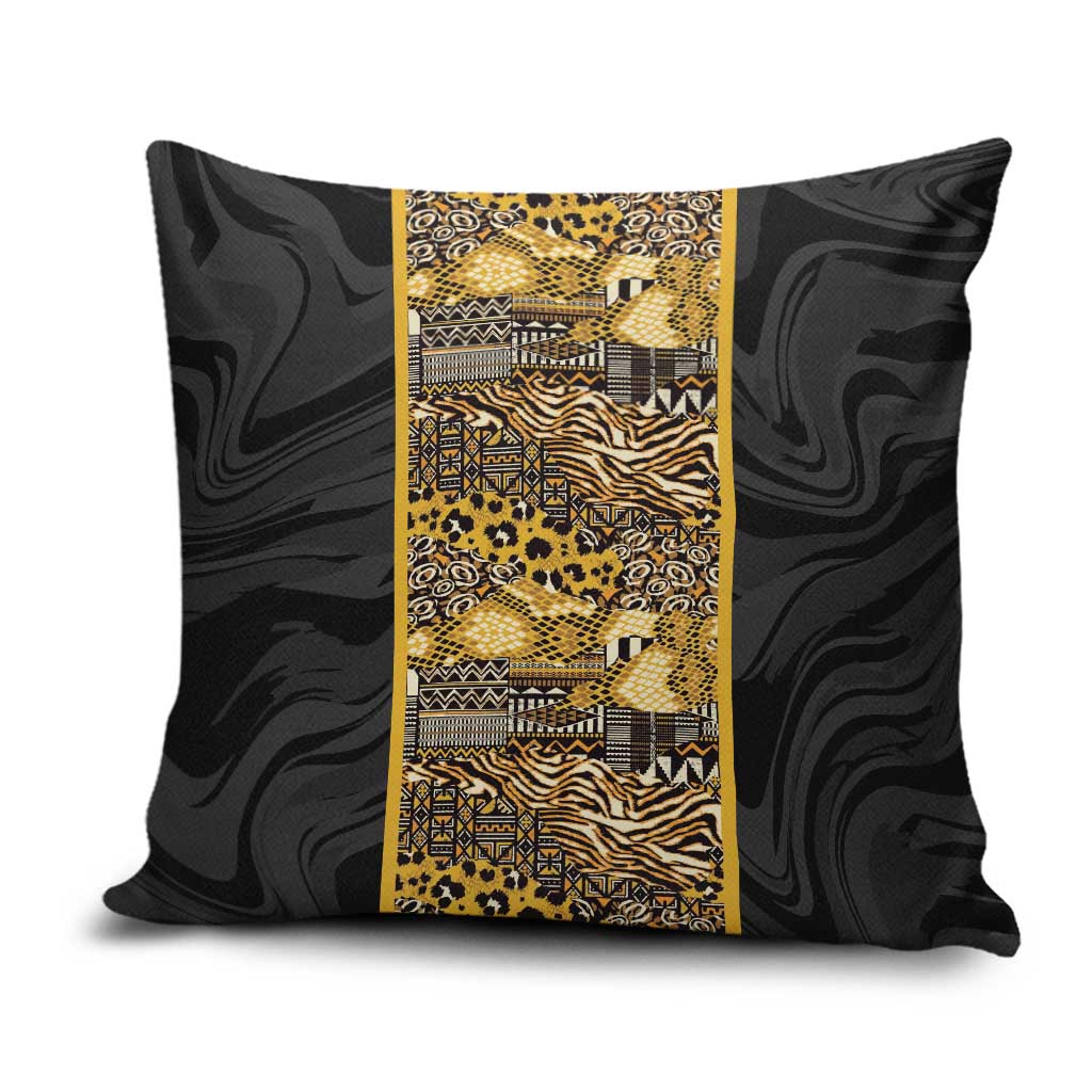 African Tribal Heritage Pillow Cover Black Gold Pattern