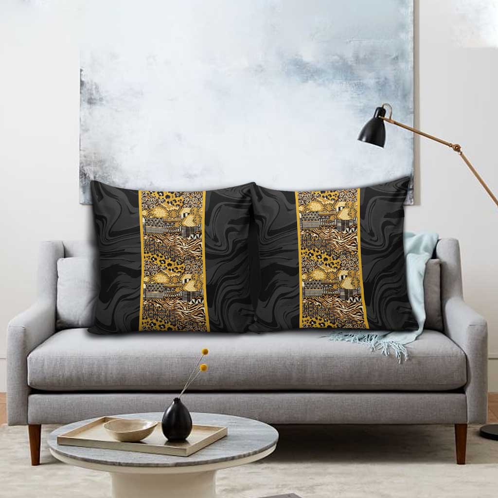 African Tribal Heritage Pillow Cover Black Gold Pattern