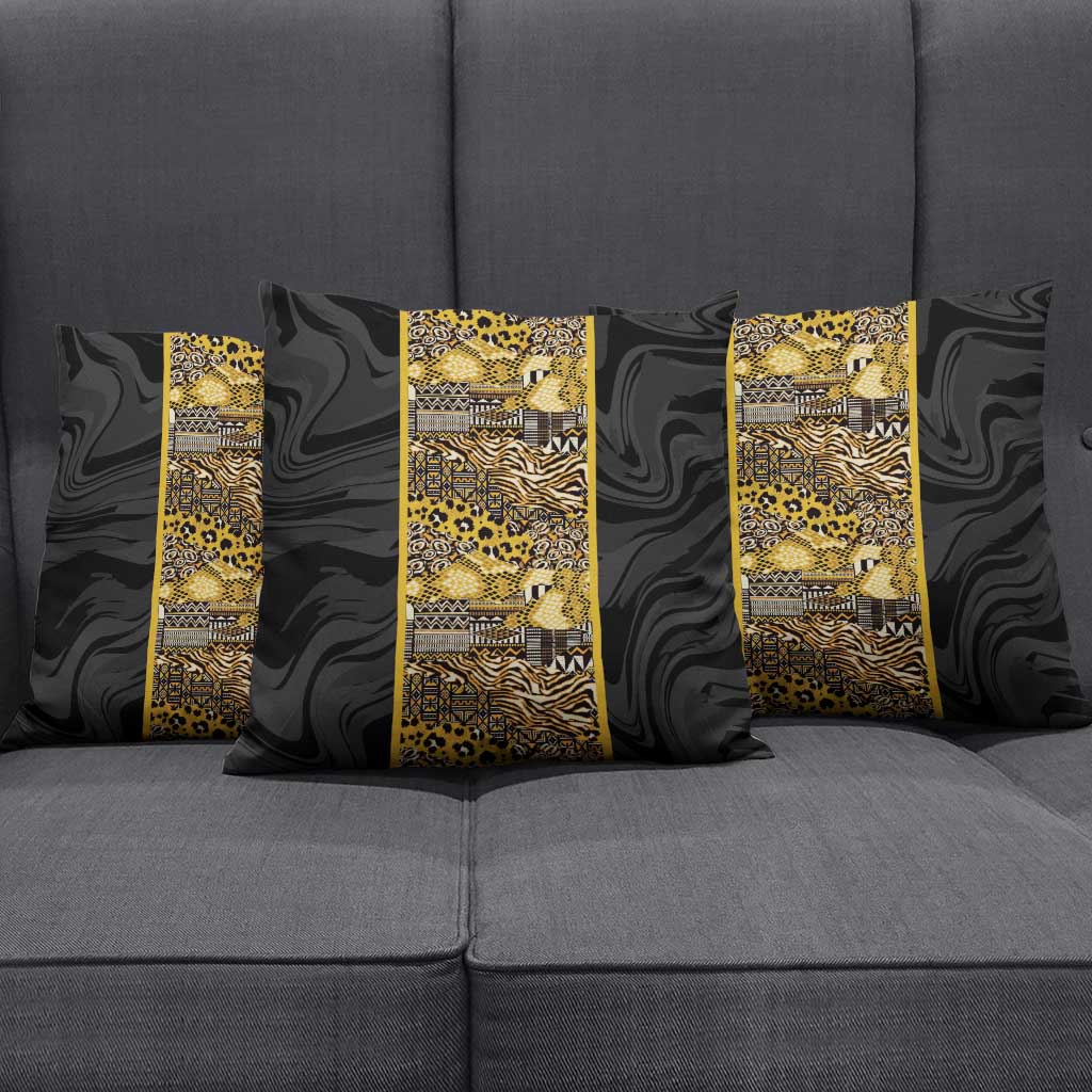 African Tribal Heritage Pillow Cover Black Gold Pattern