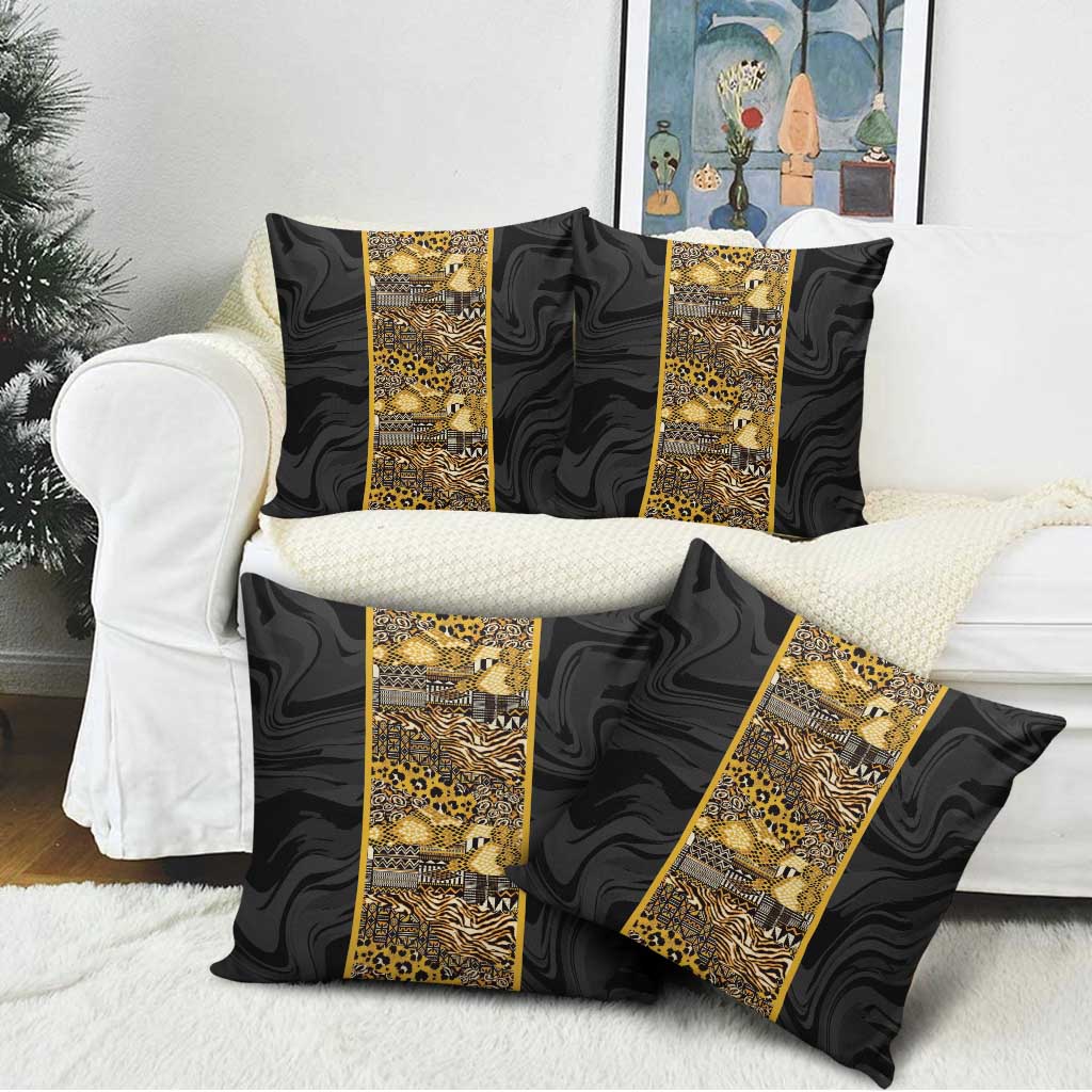 African Tribal Heritage Pillow Cover Black Gold Pattern