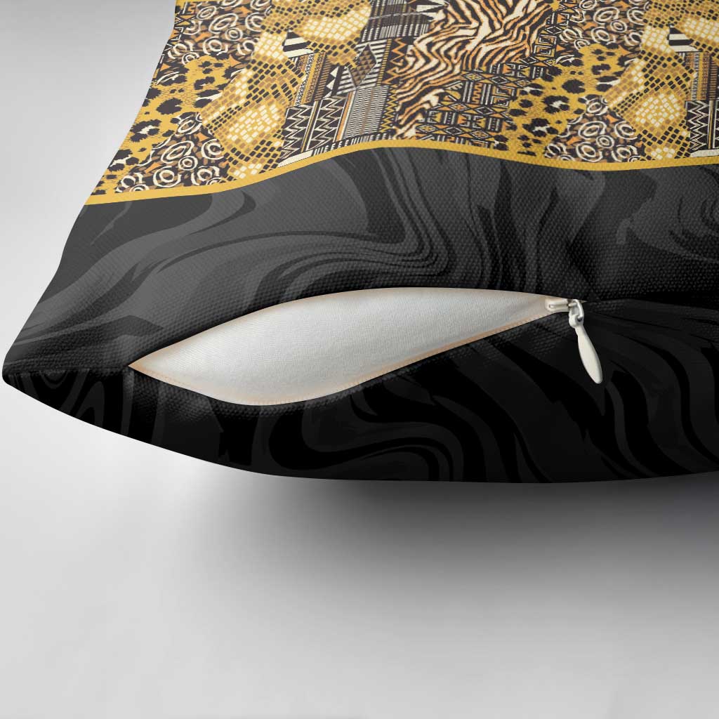 African Tribal Heritage Pillow Cover Black Gold Pattern