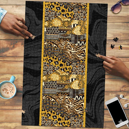 African Tribal Heritage Puzzle Black Gold Pattern