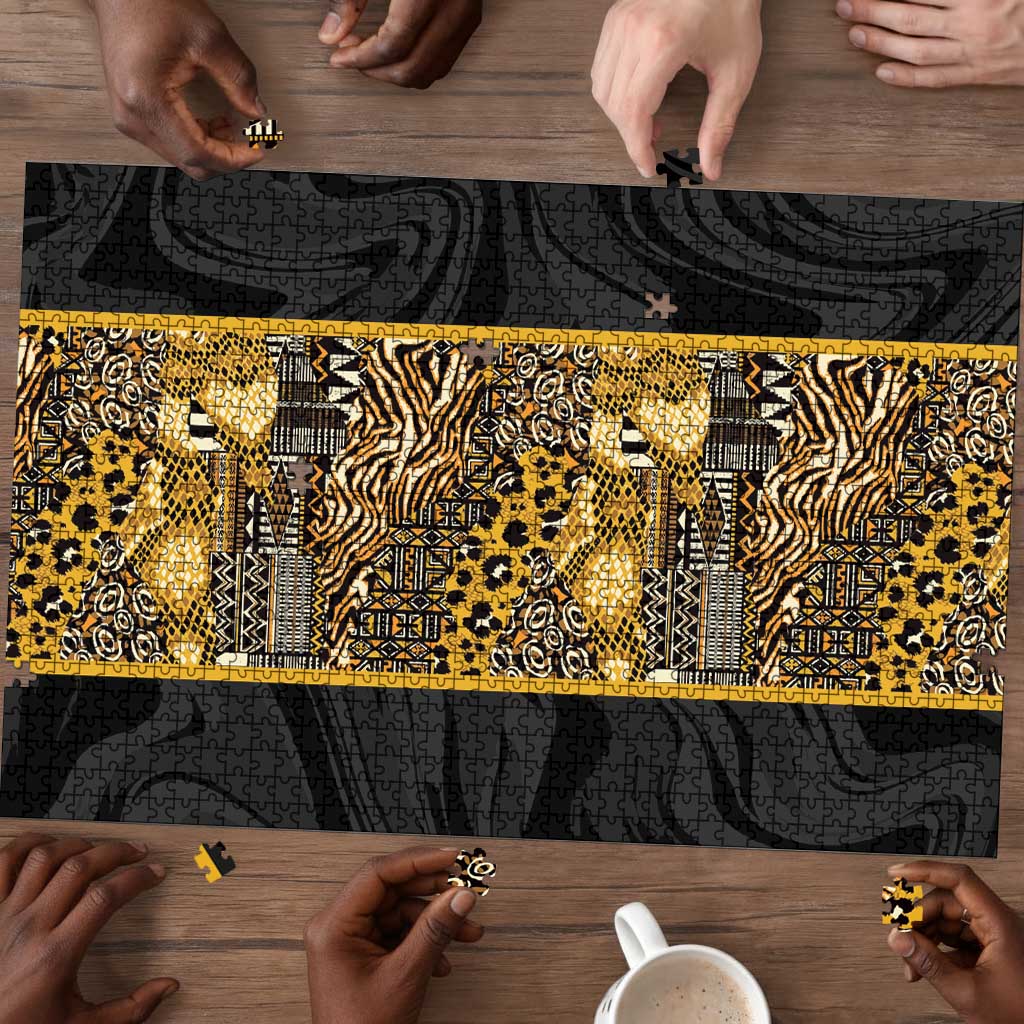 African Tribal Heritage Puzzle Black Gold Pattern