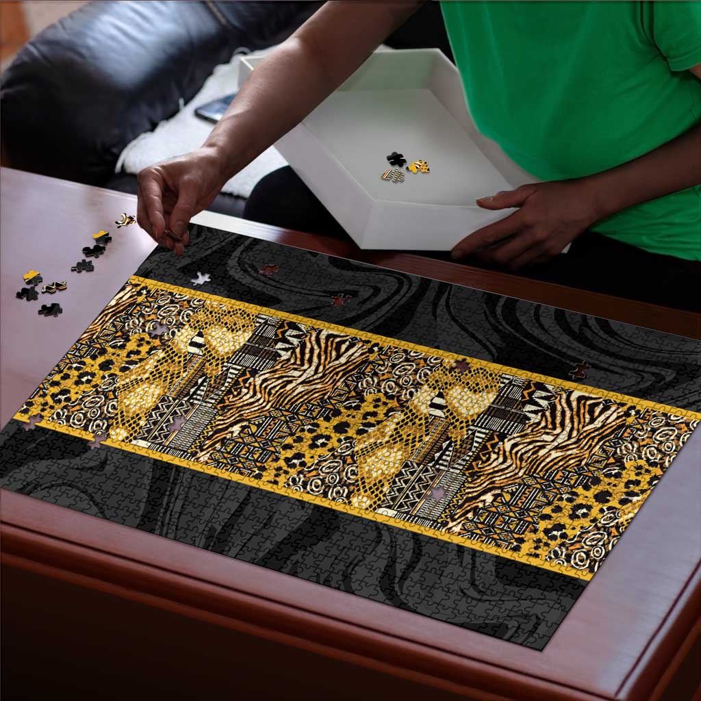 African Tribal Heritage Puzzle Black Gold Pattern