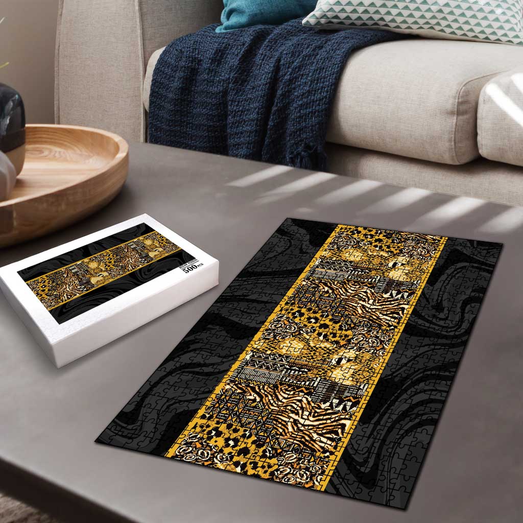 African Tribal Heritage Puzzle Black Gold Pattern
