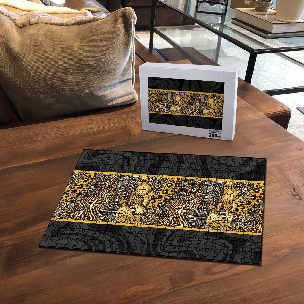 African Tribal Heritage Puzzle Black Gold Pattern