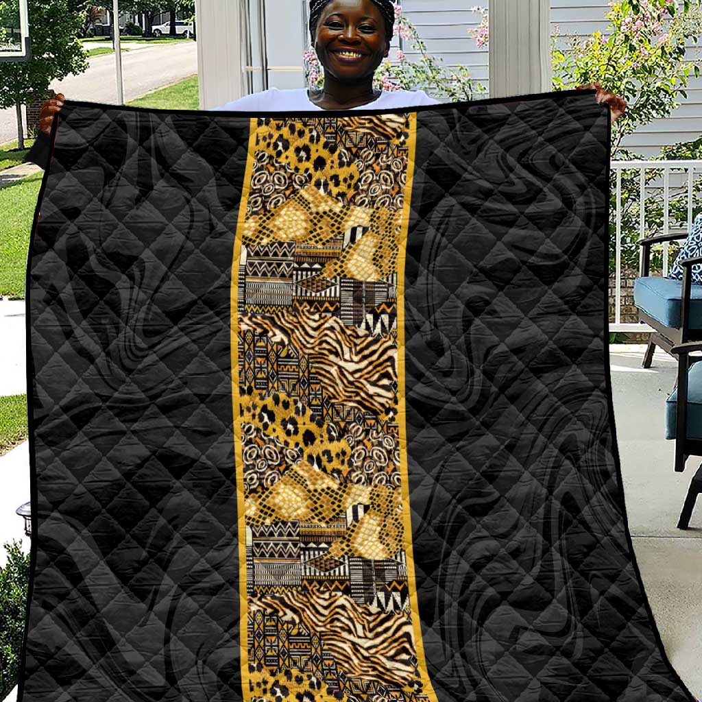 African Tribal Heritage Quilt Black Gold Pattern